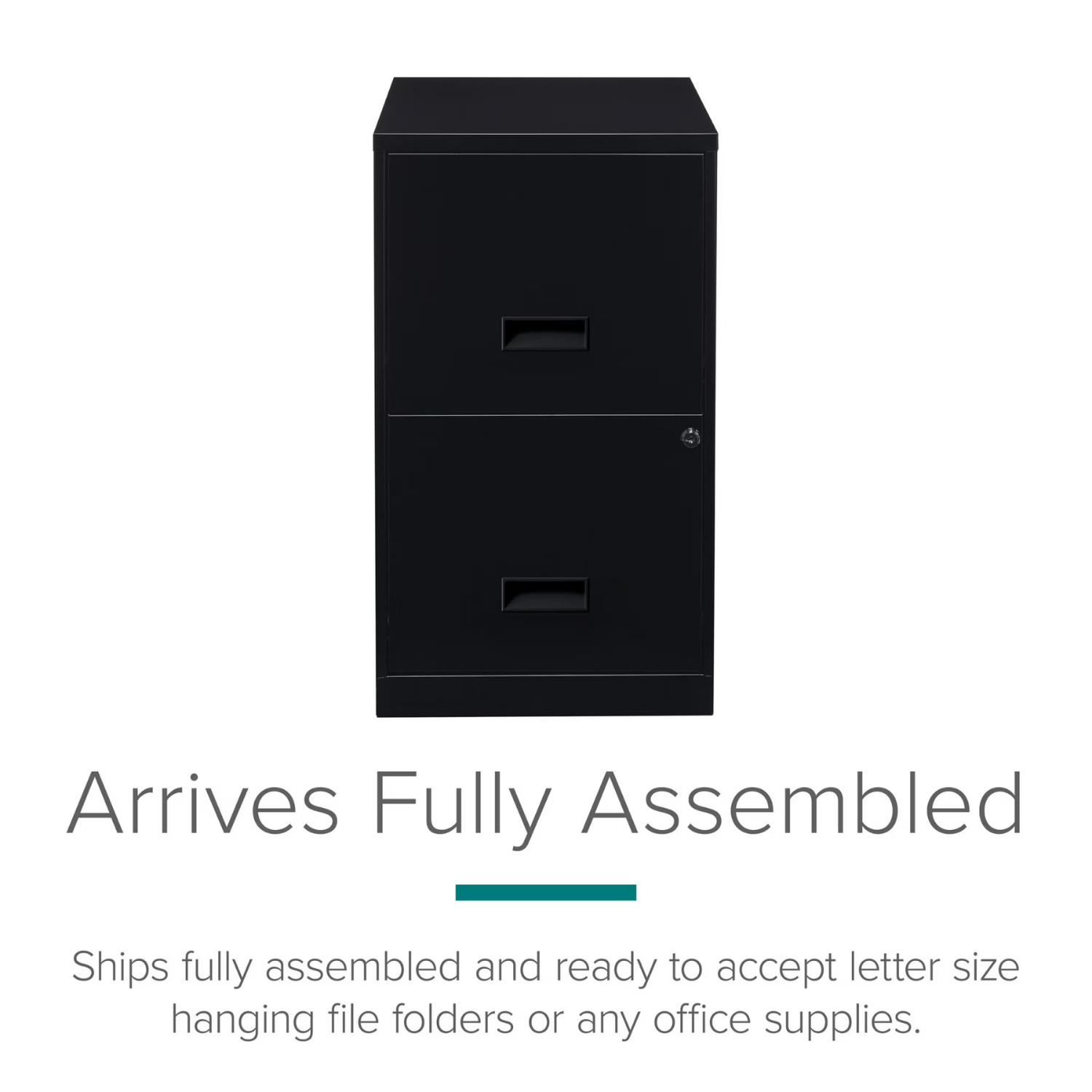 New 18" Deep 2 Drawer Letter Width Vertical File Cabinet, Secure Locking, Black