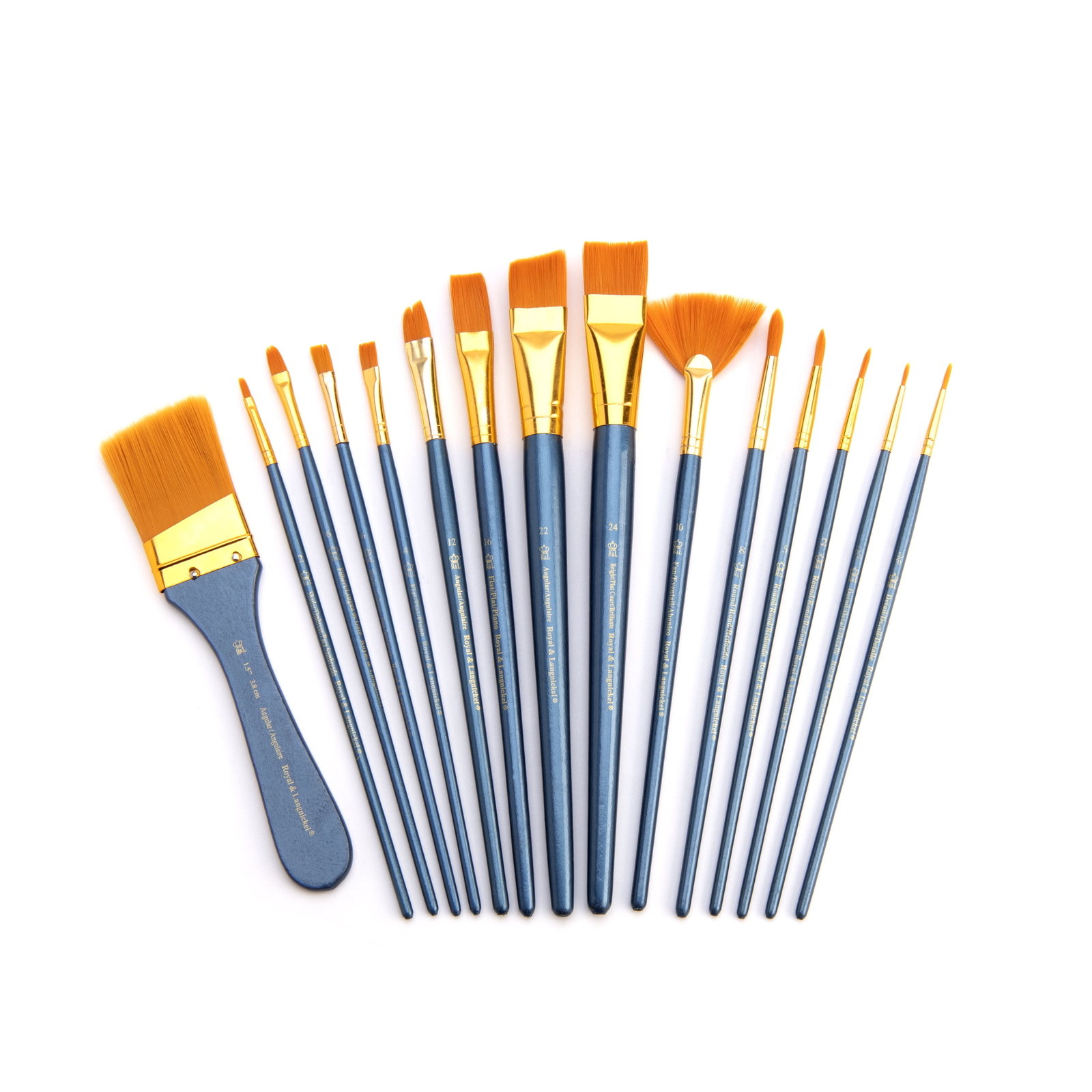 Nickel - Gold Long Assorted Large Brush Acrylic Paintbrush Set - Set of 15