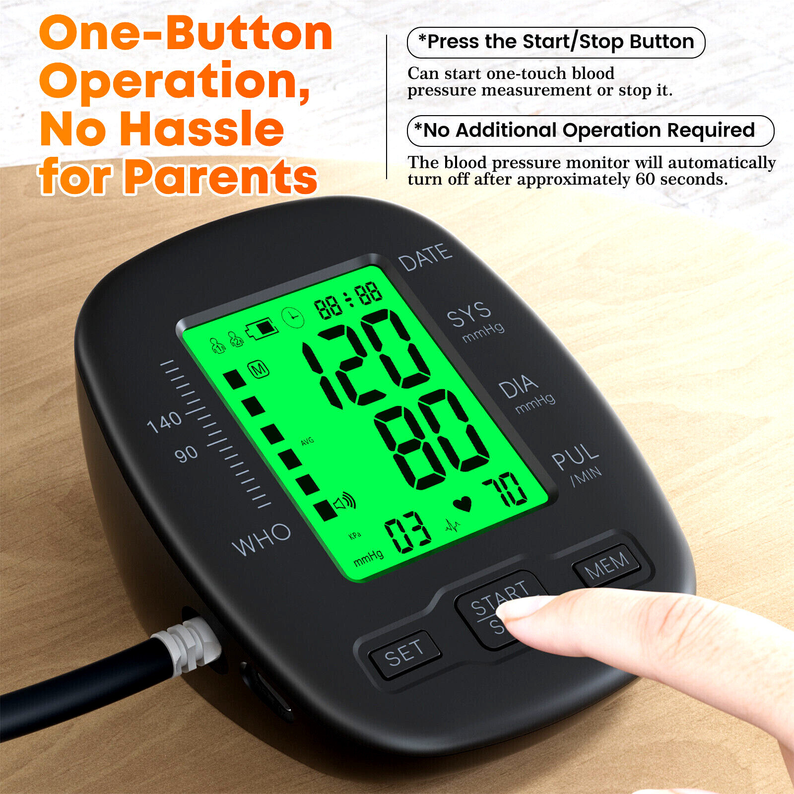Digital Upper Arm Blood Pressure Monitor Automatic LCD BP Heart Rate Machine