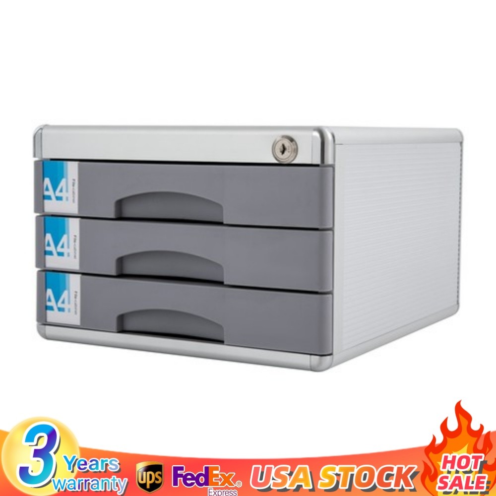 File Box Storage Filing Desk Organizer Locking File Cabinet 3 Drawers for Office