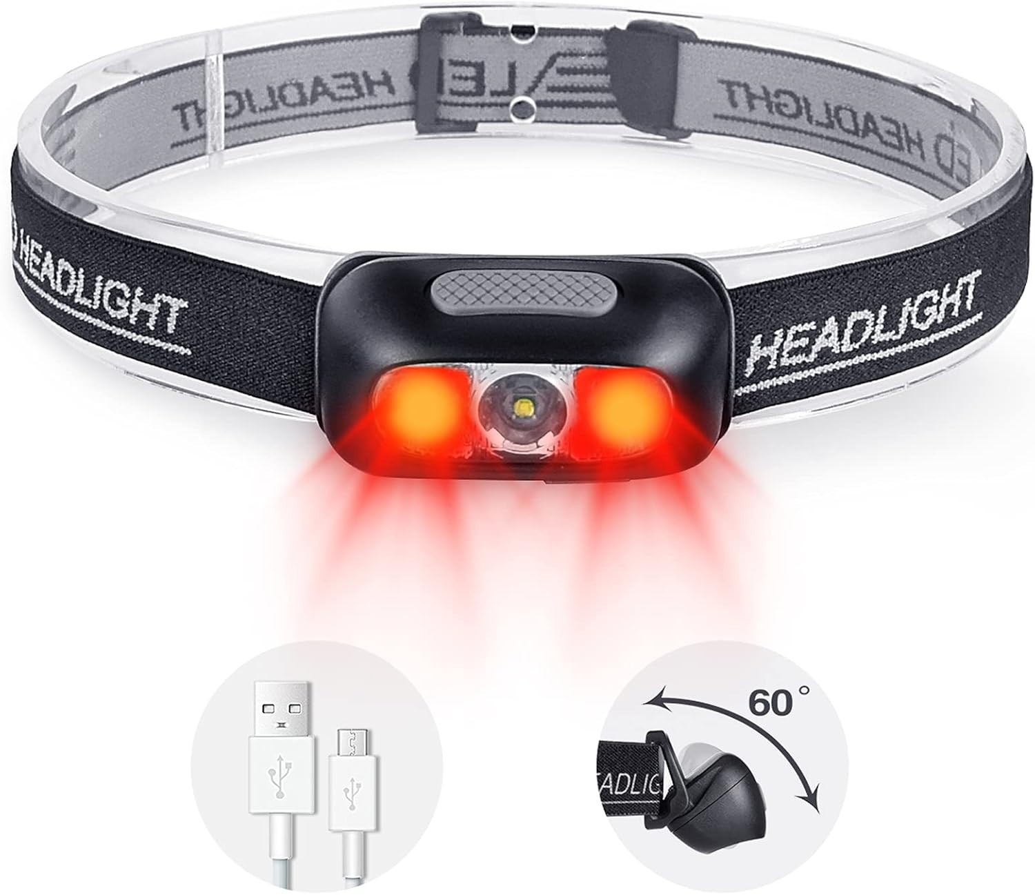500 Lumen Rechargeable Headlamp, 5 Modes with Red Light Head Lamp, IP54 Water...