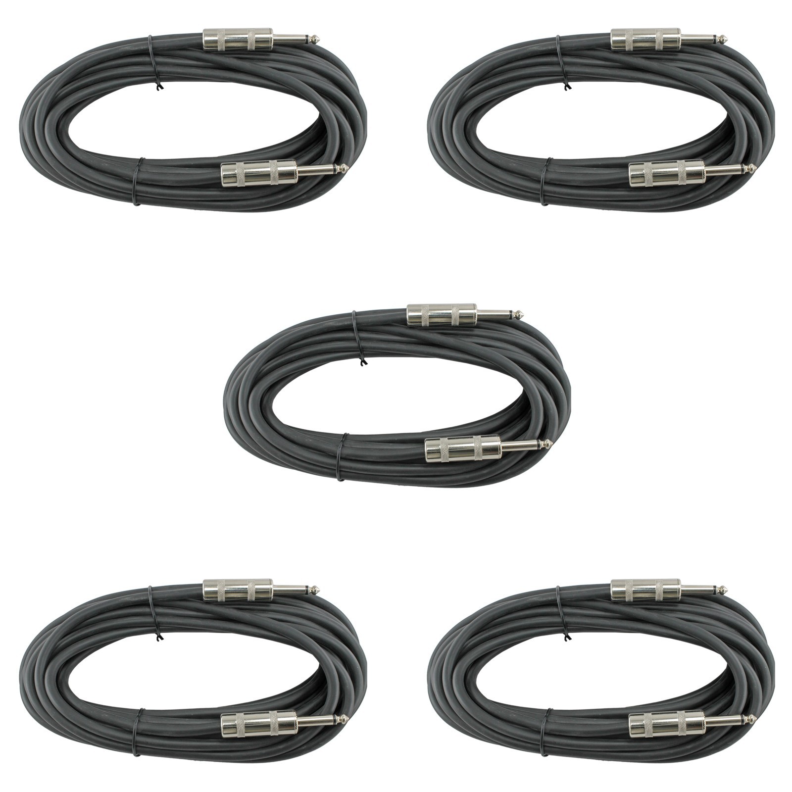 5 PACK LOT 18 gauge 1/4 to 1/4 inch PA DJ monitor speaker cables cord 25 ft foot