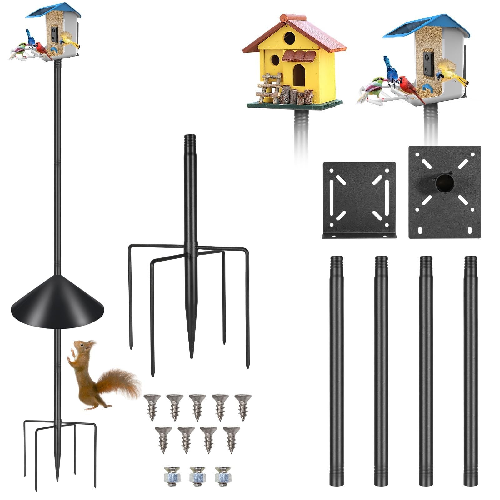 Proerr Smart Bird Feeder Pole Stand 79In,Adjustable Height 79 INCH, Black