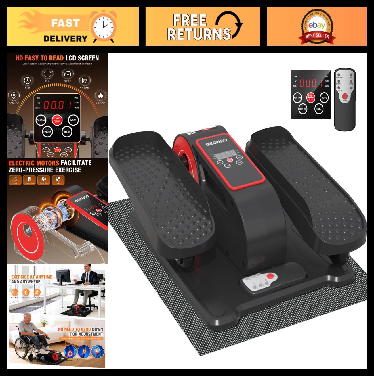Compact Electric Under Desk Elliptical Machine for Seniors | Quiet Pedal Exercis