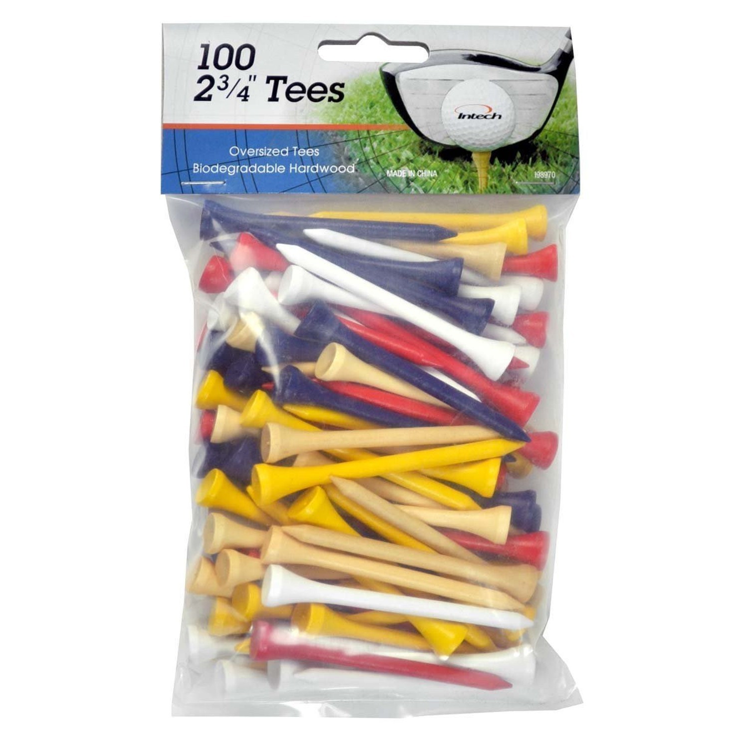 Intech 2-3/4 Inch Wooden Golf Tees, 100 and 500 Pack, Multiple Colors Available