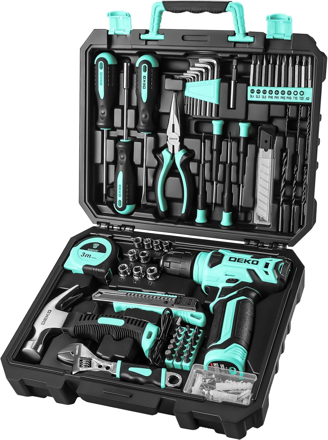 126PC Drill Set:Tool Set w/ 8V Cordless Drill,Home Tool Kit w/ Drill,Hand Tool K