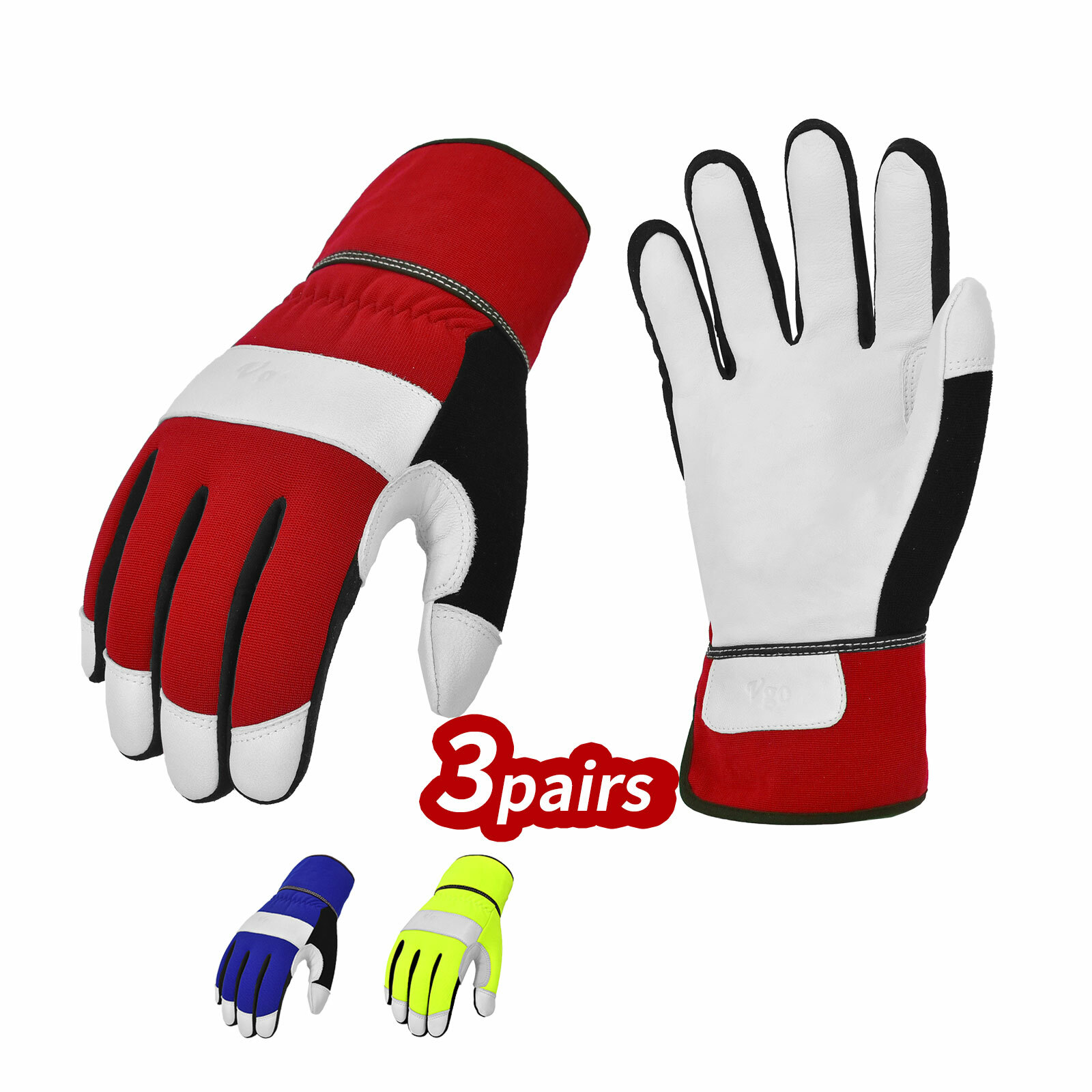 Vgo 3Pairs High Dexterity Goat Leather Palm Light Duty Work Gloves (GA7673)