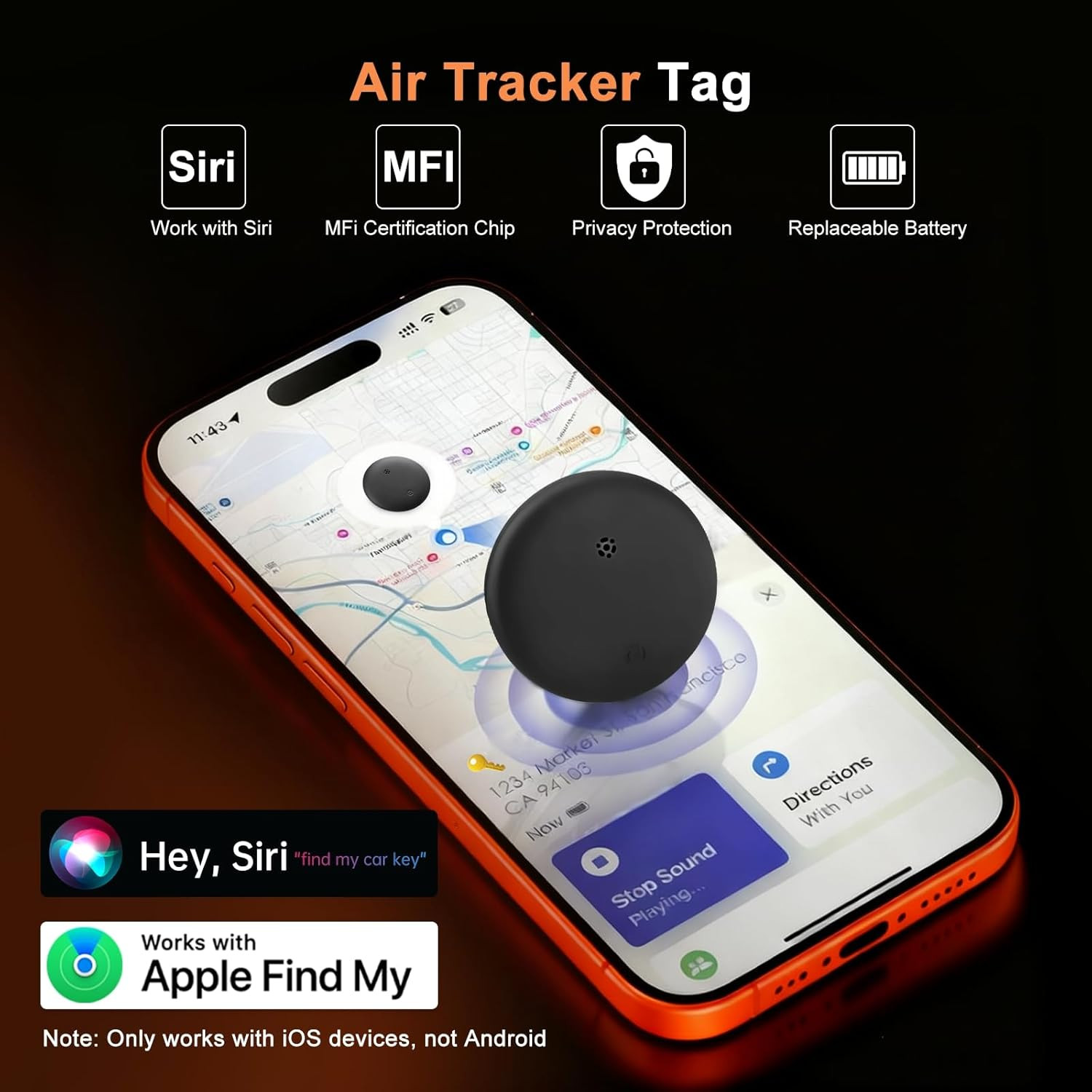 Air Tracker Tag-1 Pack Works with Apple Find My (Ios Only), Bluetooth Tracker Ta