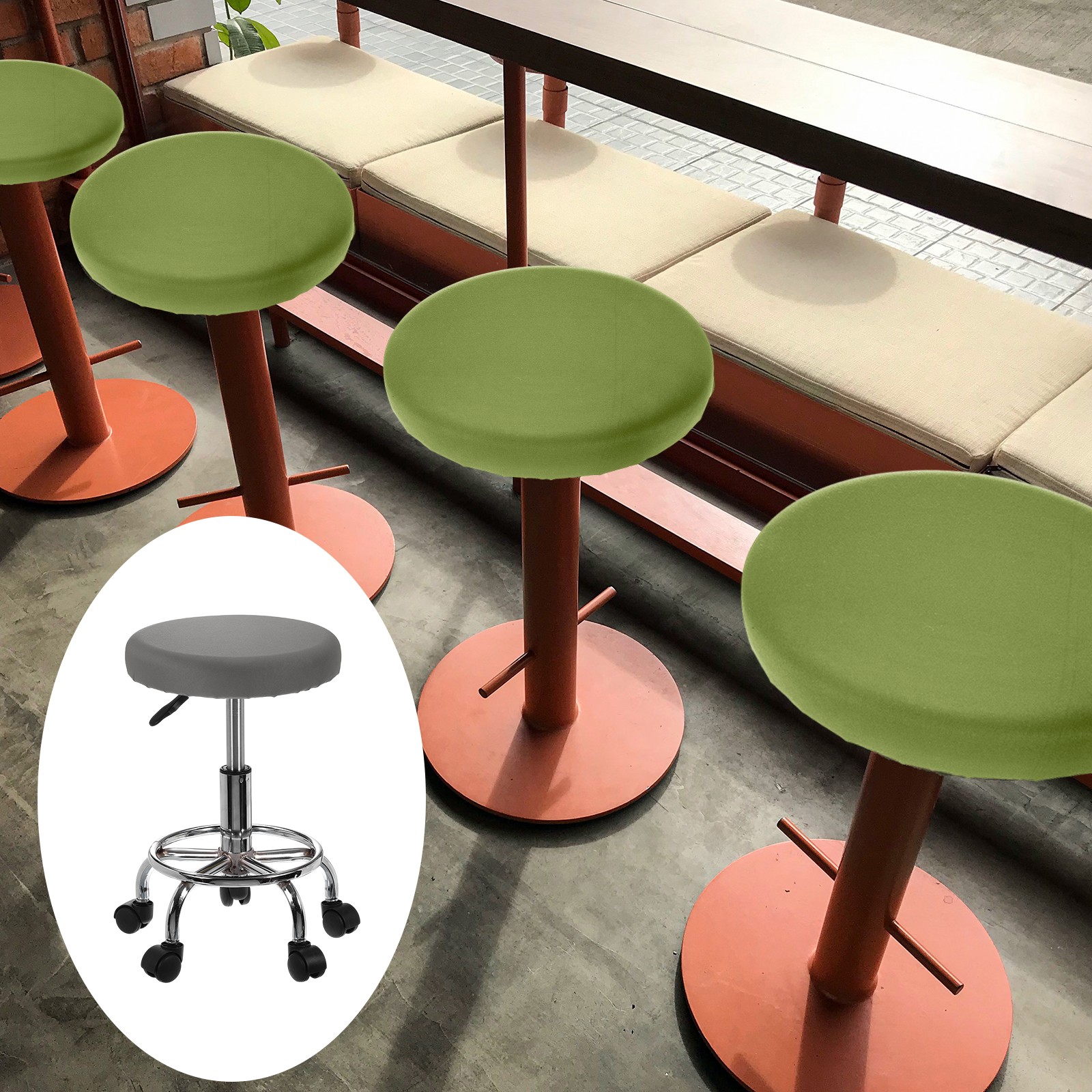 4Pack Stool Covers Round, 16-18 Inch Bar Stool Cover with Elastic, Gray