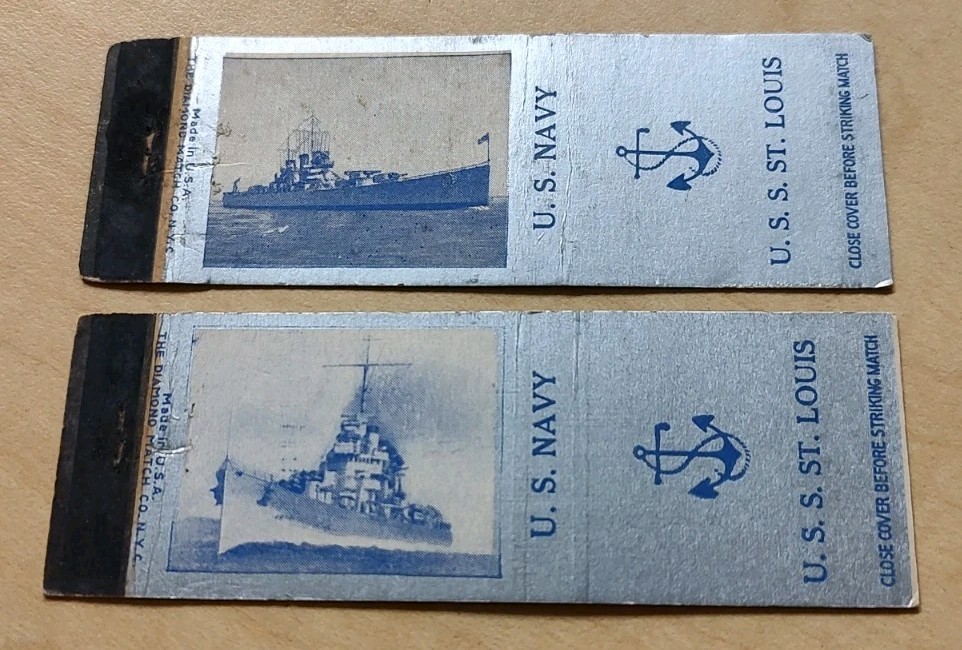 USS St. Louis CL-49 Matchbook Cover Brooklyn Class Light Cruiser Pearl Harbor