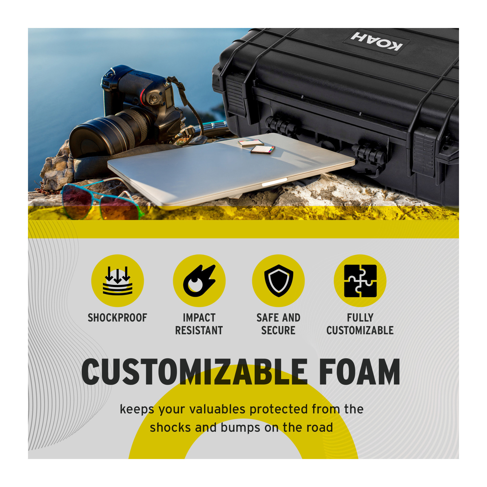 Koah Weatherproof Hard Case with Customizable Foam 18 x 14 x 7 In