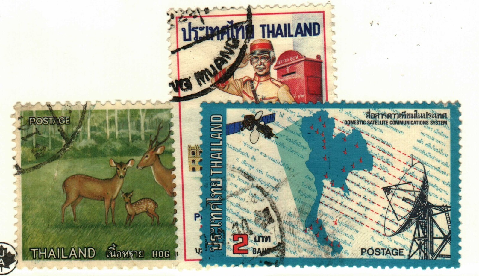 Thailand #792, 809, 1032 used deer, postman