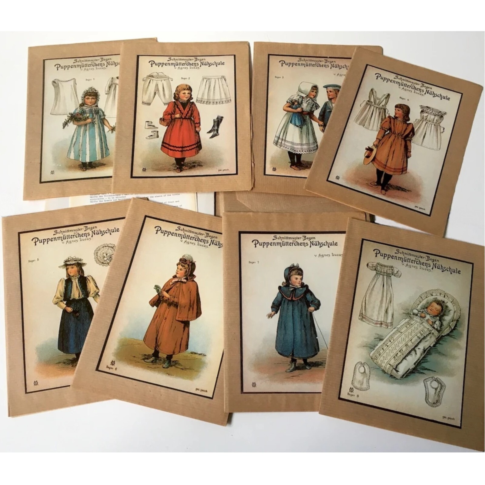 9" & 11" Doll Clothes Patterns, Antique Agnes Lucas German Doll Clothes Pattern