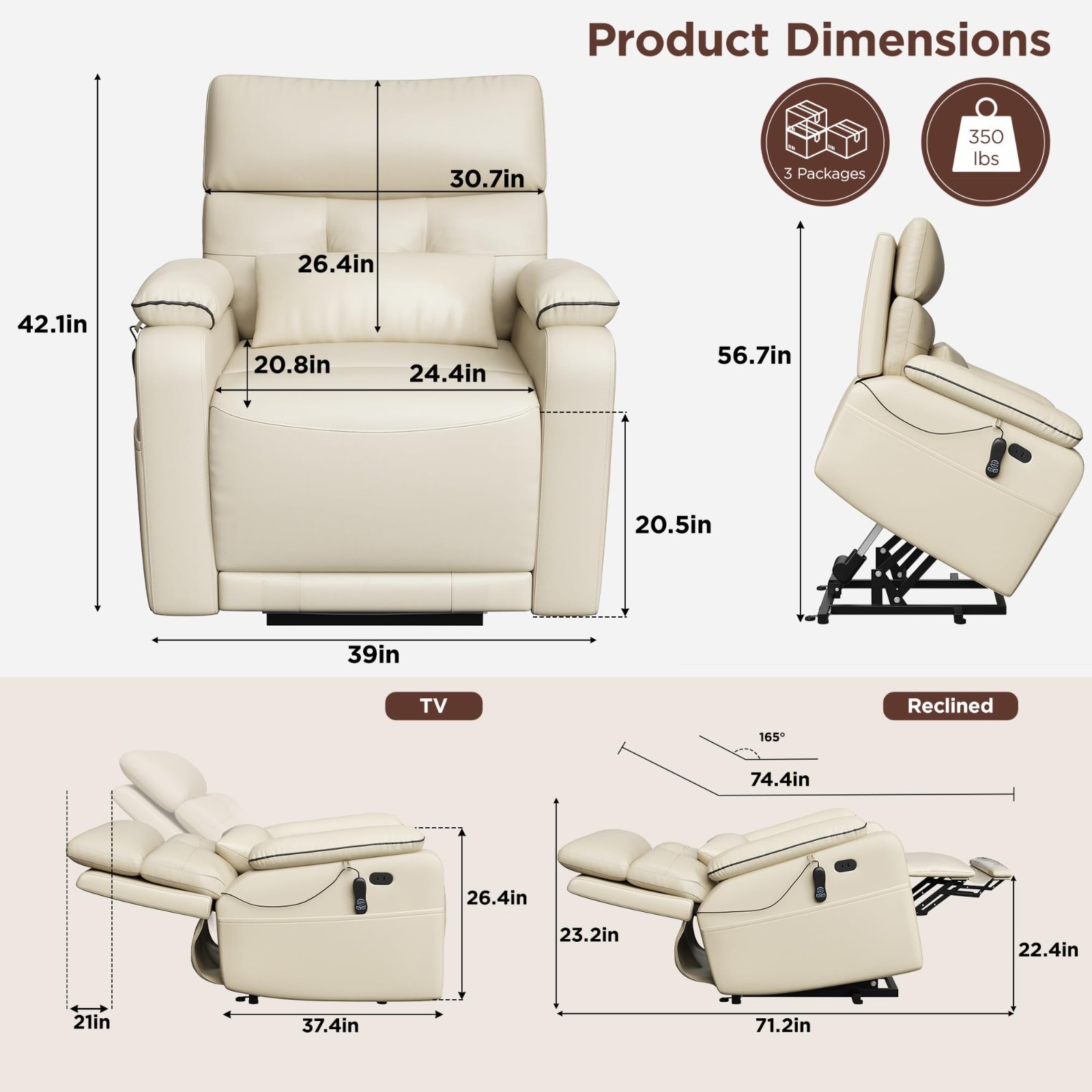 Power Lift Recliner Chair for Elderly, Faux Leather Dual Motor Power Recline Cha