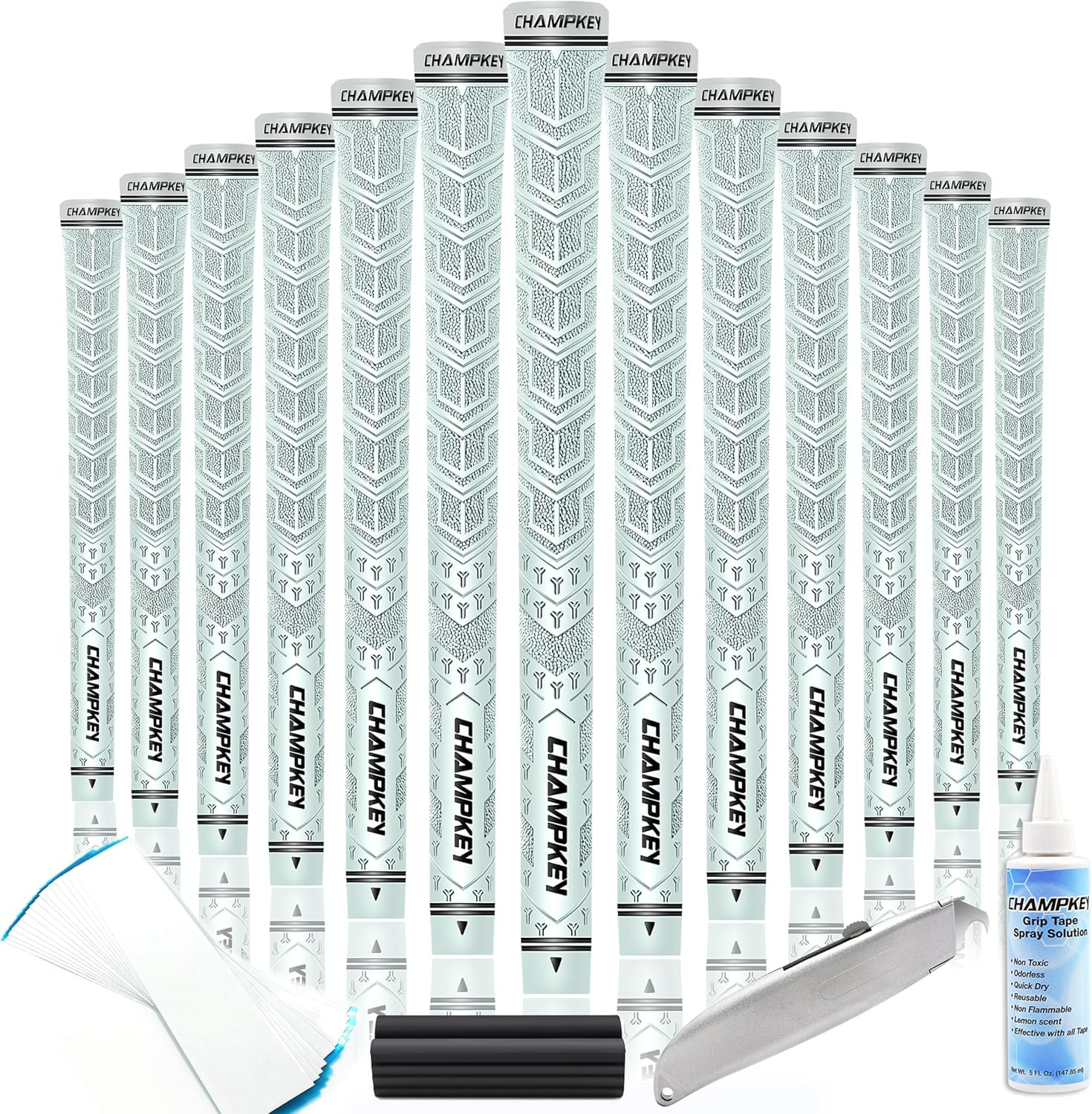 CHAMPKEY Y-PRO Performance Rubber Golf Grips 13 Pack with All Repair Kits - All