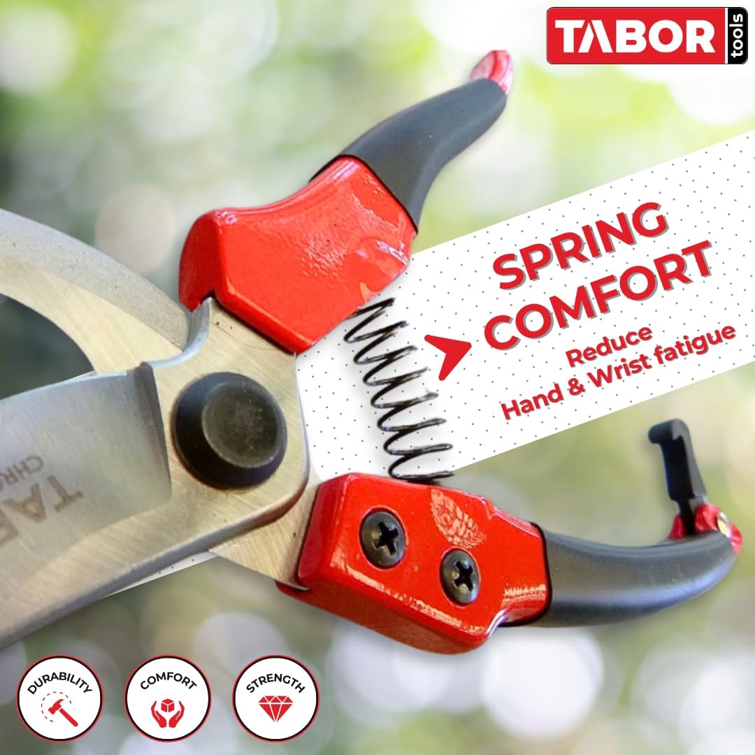 TABOR TOOLS S821A Bypass Pruning Shears, Makes Clean Cuts, Great for S-M, Red