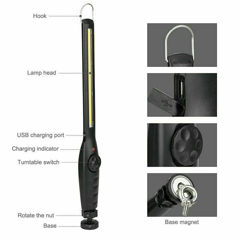 2x Rechargeable COB LED Slim Worklight Flashlight Magnetic Inspection Flashlight