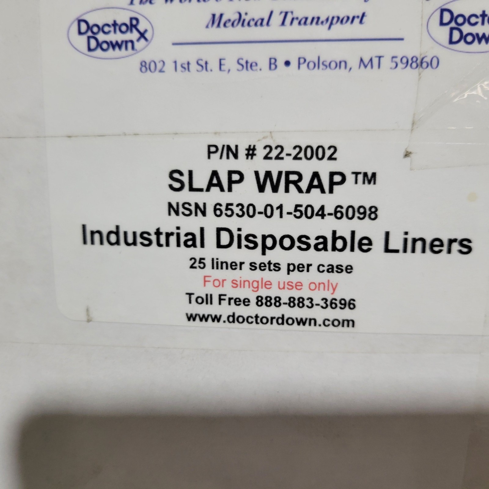 Doctor Down Rescue Wrap Ranger, disposable liners box of 25, Slap Wrap 22-2002