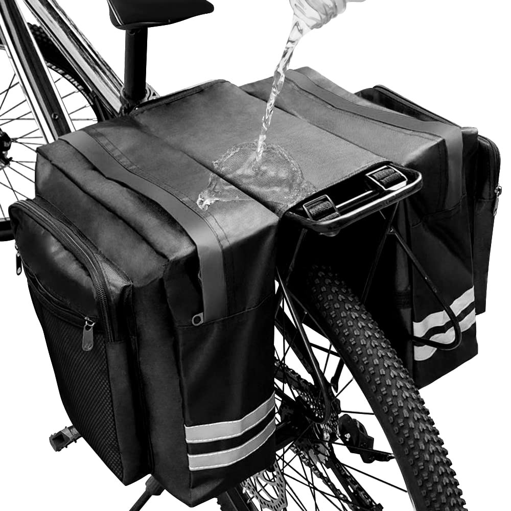 KLERICER Bike Rear Rack Double Pannier Bag, 30L Waterproof Large, Black