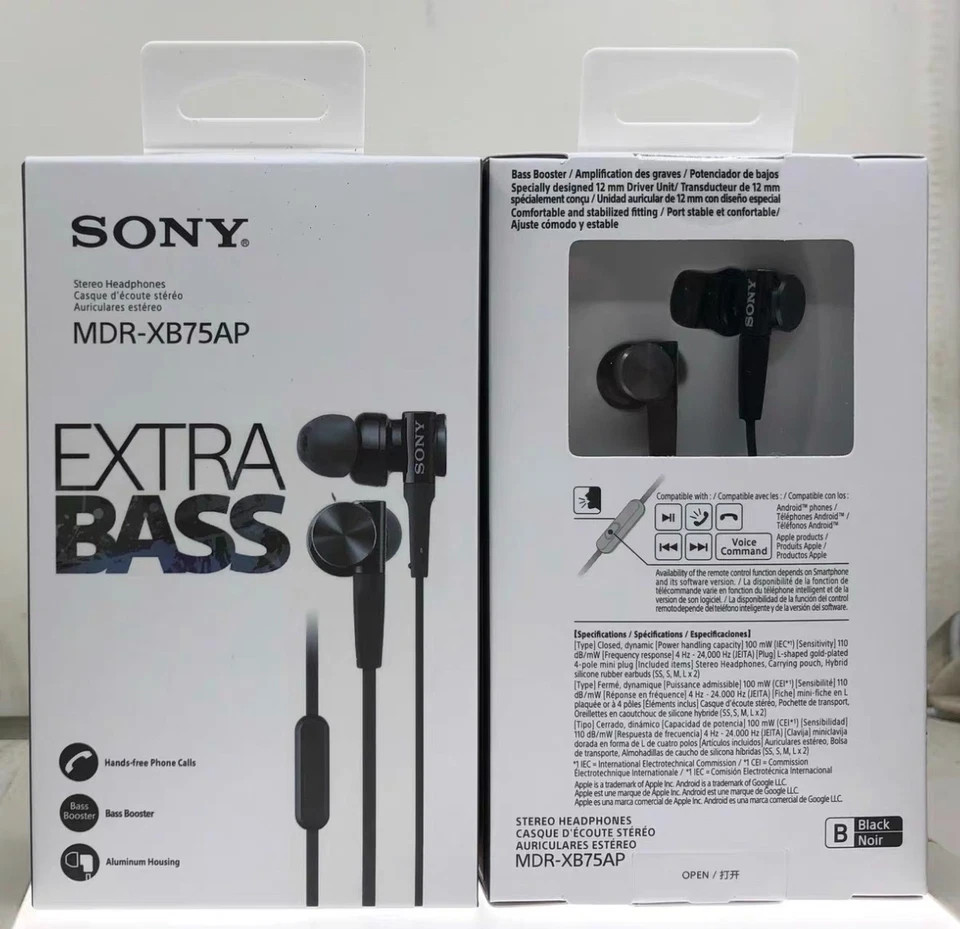 SONY MDR-XB75AP Bass Booster In-Ear Headphones with In-Line Mic-Black
