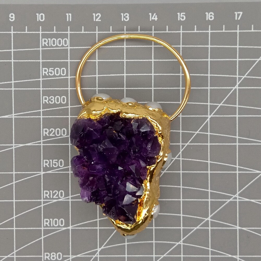 1PC 32x75mm Random Shape Amethyst Druzy Cluster Electroplated Pendant