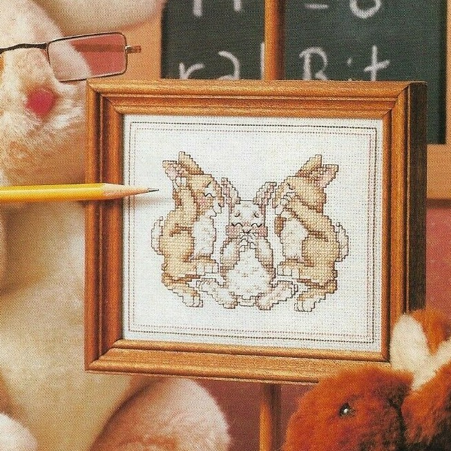 HEAR SPEAK AND SEE NO EVIL BUNNIES CROSS STITCH PATTERN INSTRUCTIONS