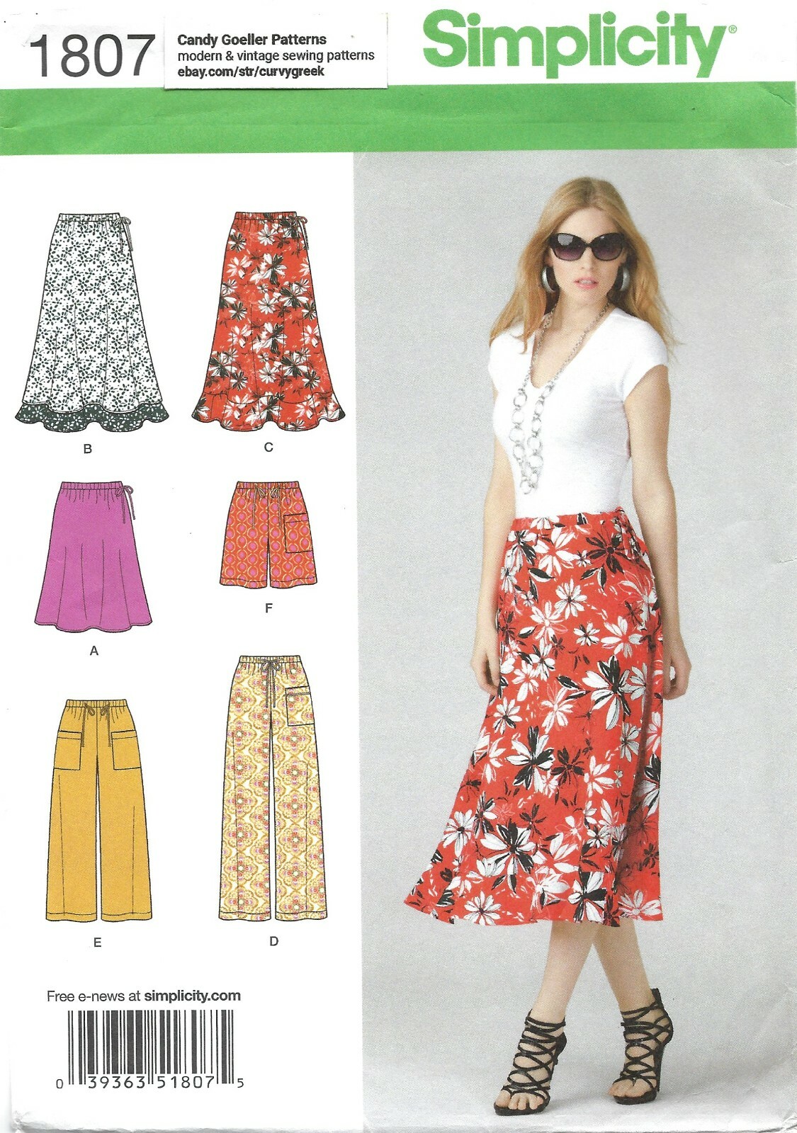 Simplicity 1807 Skirts in 2 Lengths, Drawstring Pants, Capris & Shorts Sz 8-16