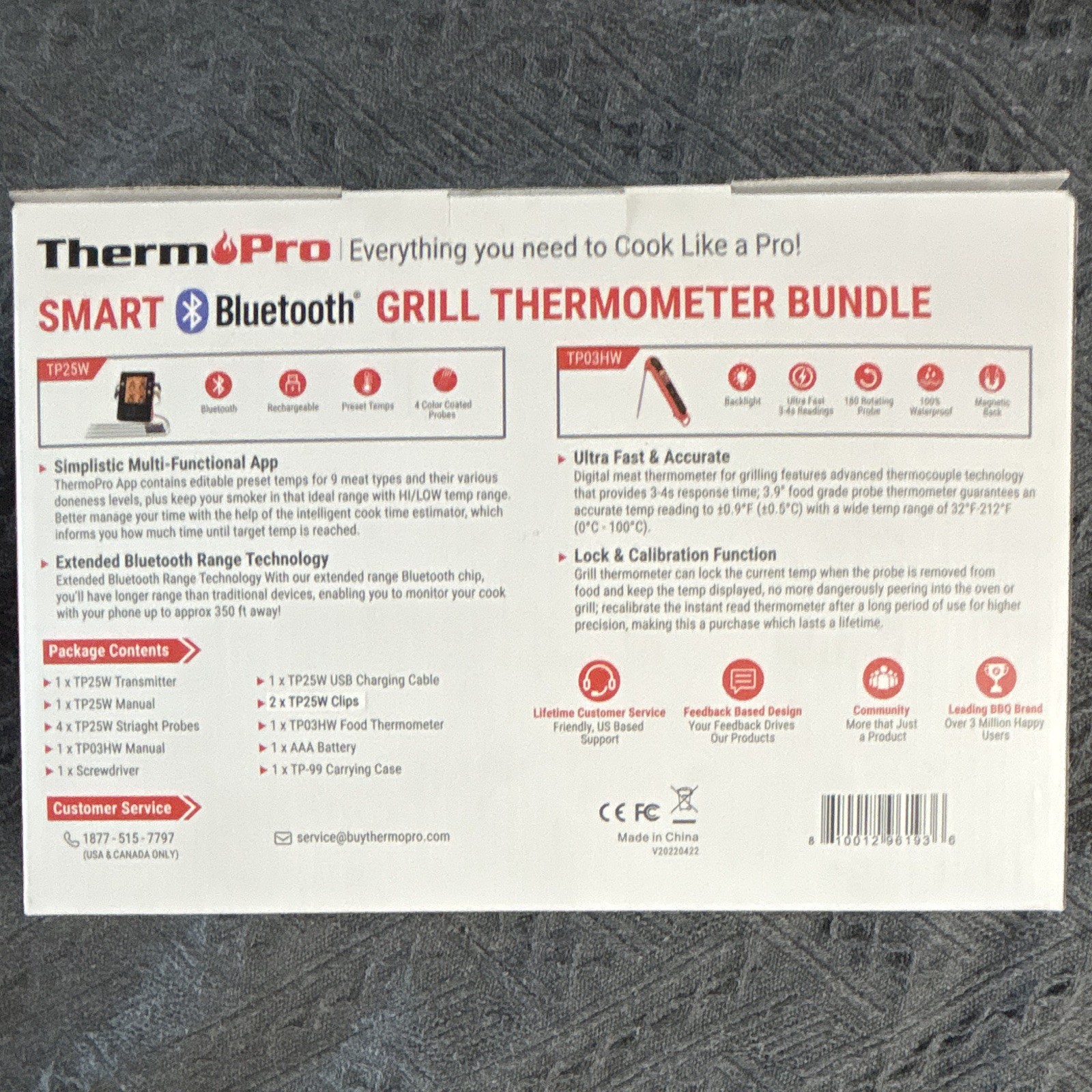 ThermoPro TP920W Bluetooth Digital Remote Read Grill Thermometer w/ Case