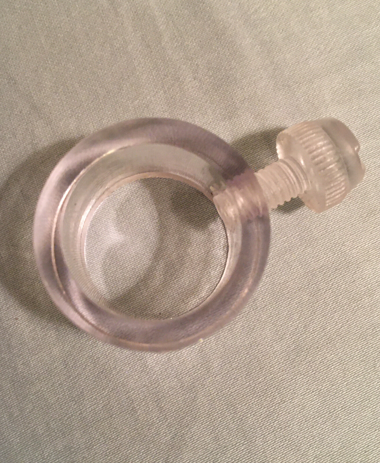 Acrylic round clamp, retail POS signage hardware, about 3/4” diameter, threaded