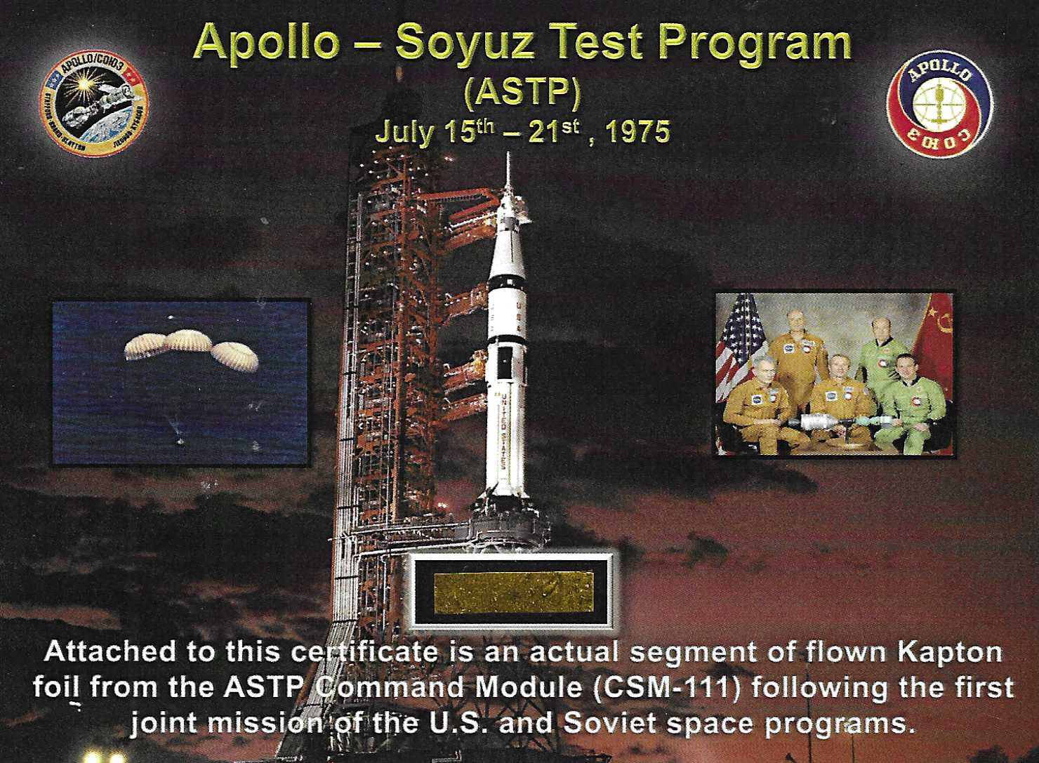 Apollo-Soyuz Flown in Space - Piece of Gold Kapton Foil From the Command Module
