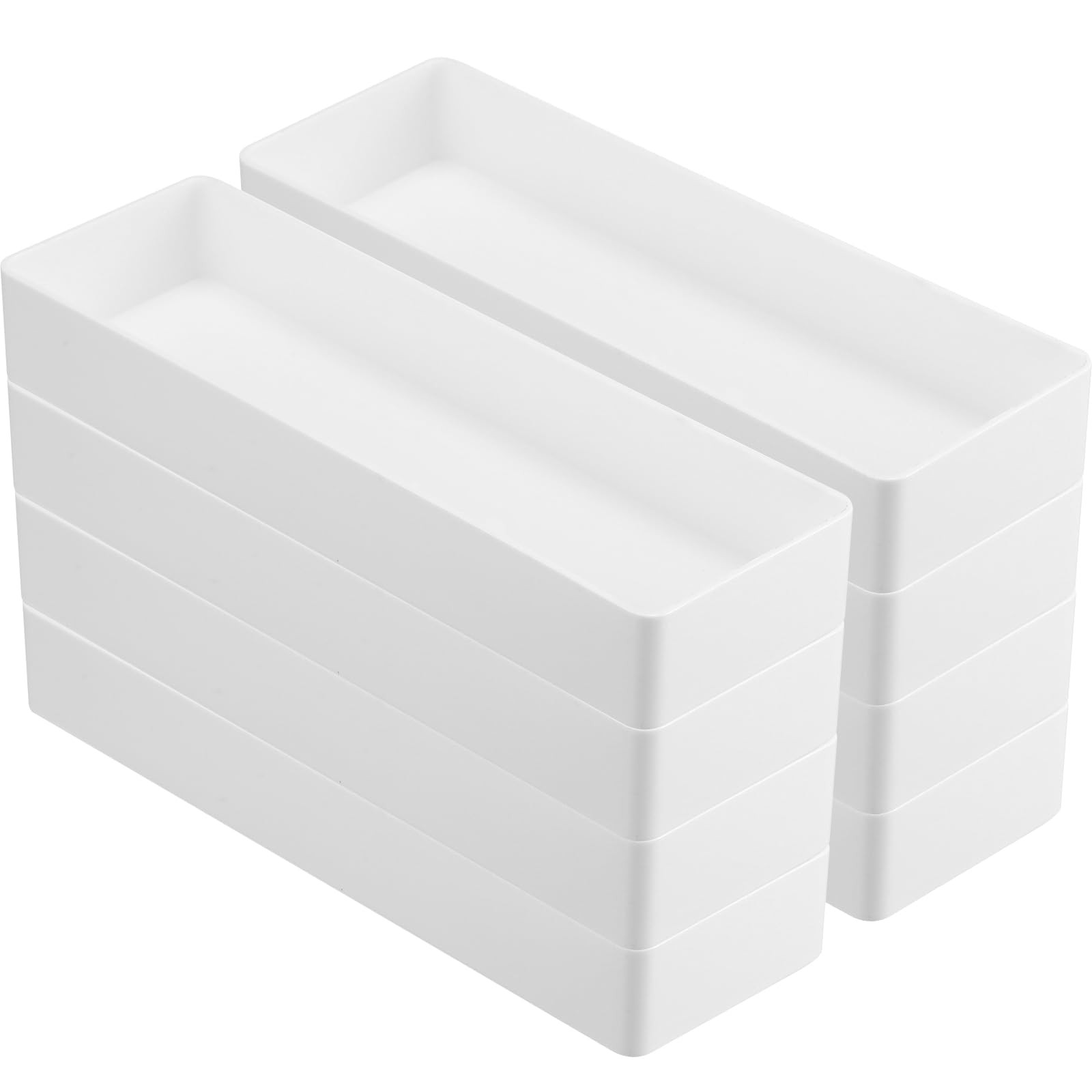 8 PCS Plastic Desk Drawer Organizer Tray Stackable White 9.45x2.95x1.38 Inch
