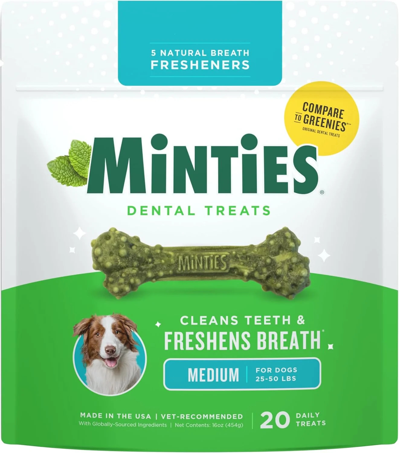Dental Chews for Dogs, 20 Count, Vet-Recommended Mint-Flavored Dental Dog