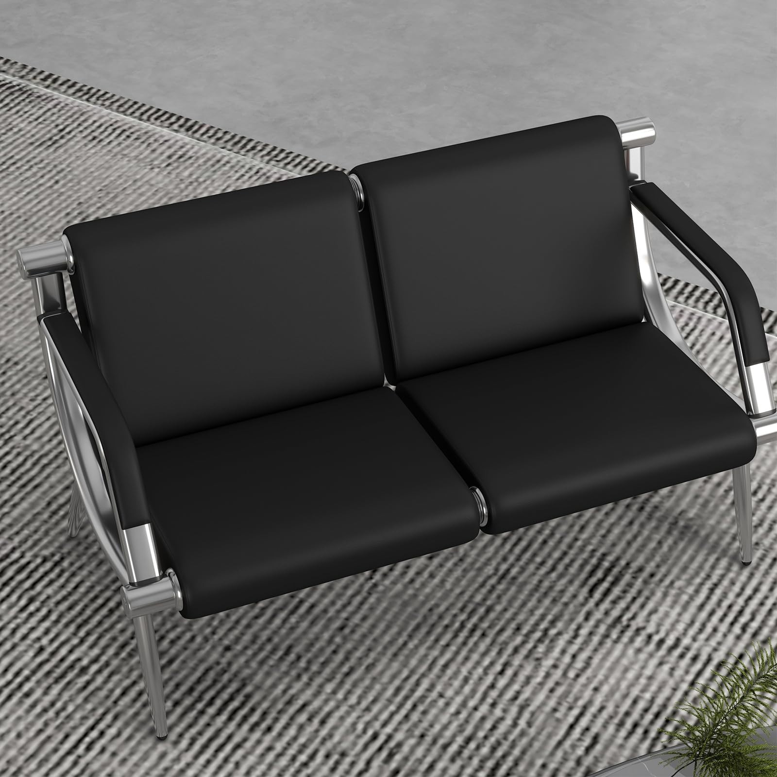 2-Seat Leather Waiting Room Bench Office Guest Reception Sofa Chair Padded Arms