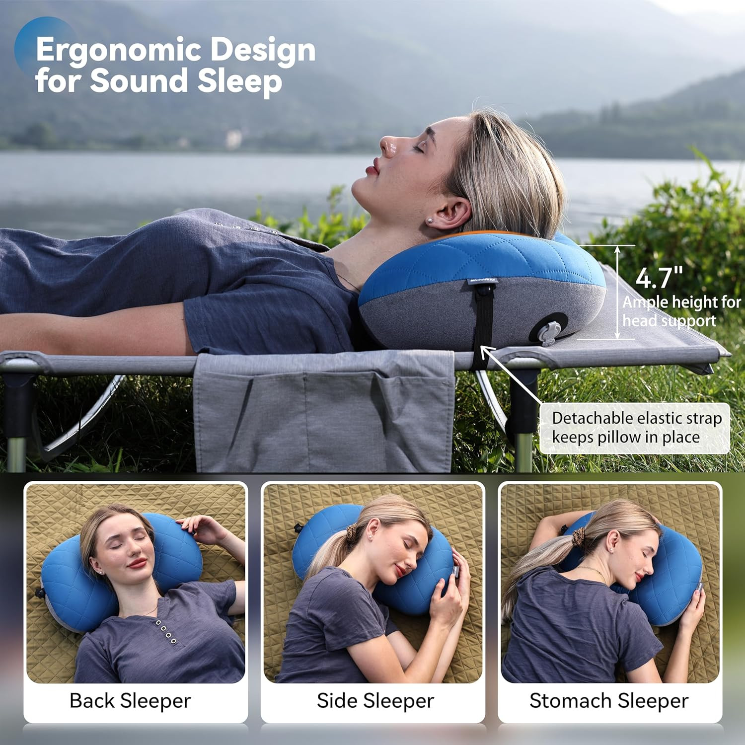 Ultralight Inflatable Camping Pillow with Soft Washable Cover, Compact Compre...