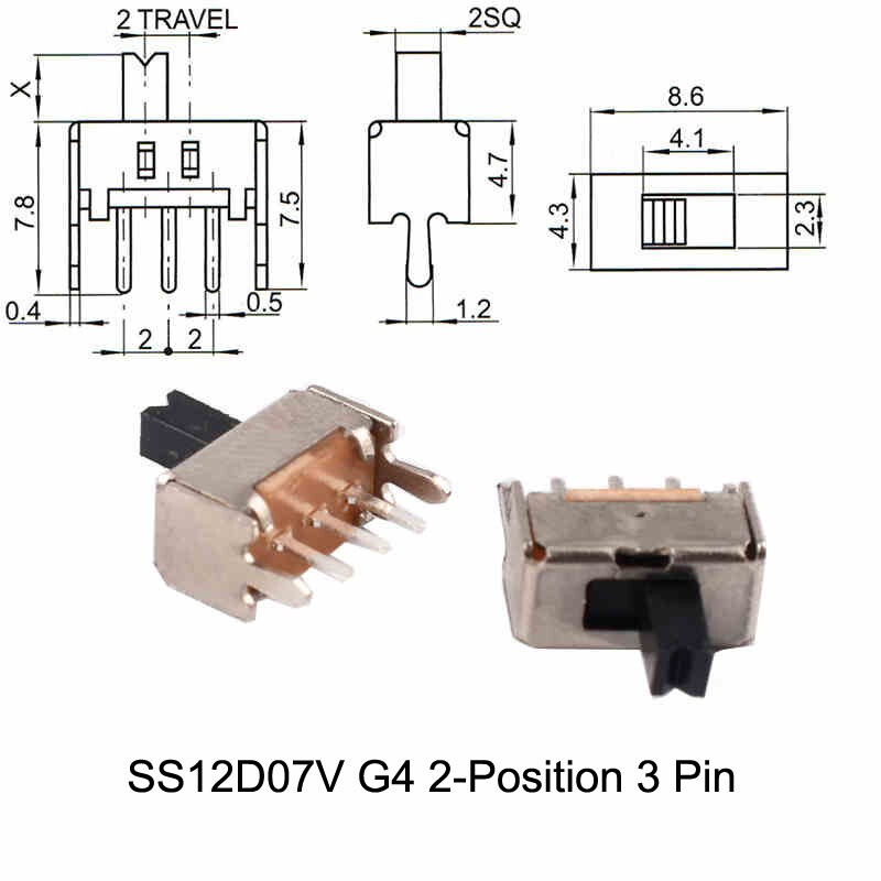 1000pcs Mini Miniature Slide On/Off SS12D07V G4 2-Position 3 Pin Toggle Switch