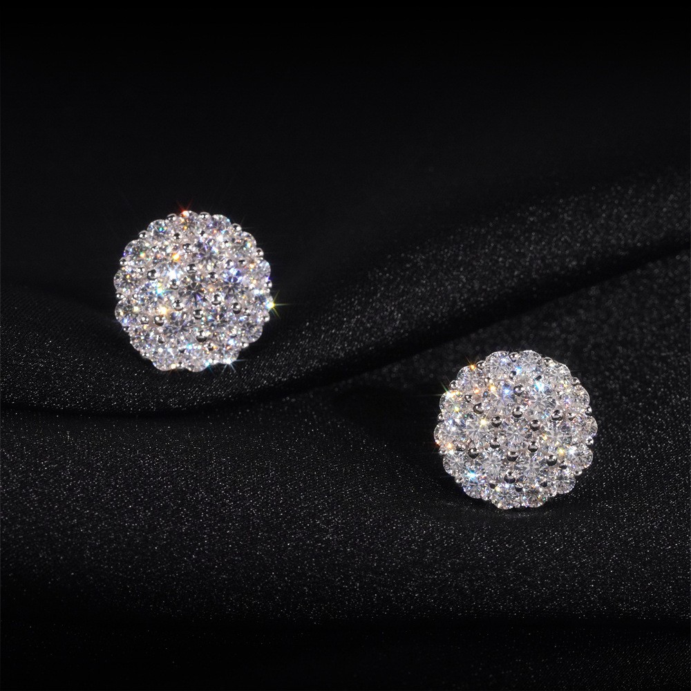 Real Round Cut VVS Moissanite Cluster Stud Earrings Solid 925 Sterling Silver