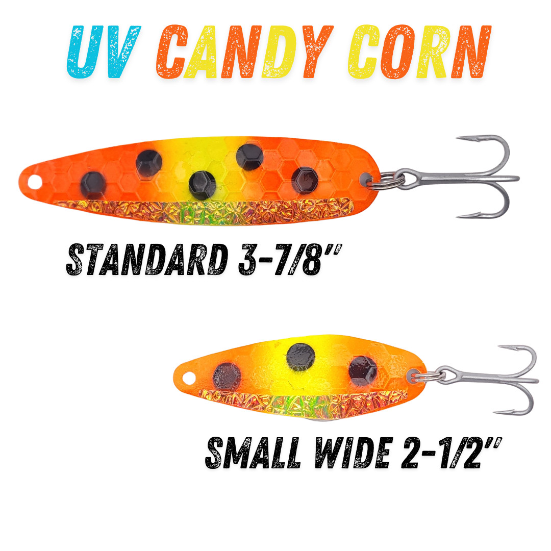 UV Moldy Candy Corn Trolling Spoon for Fishing and Targets SALMON TROUT WALLEYE