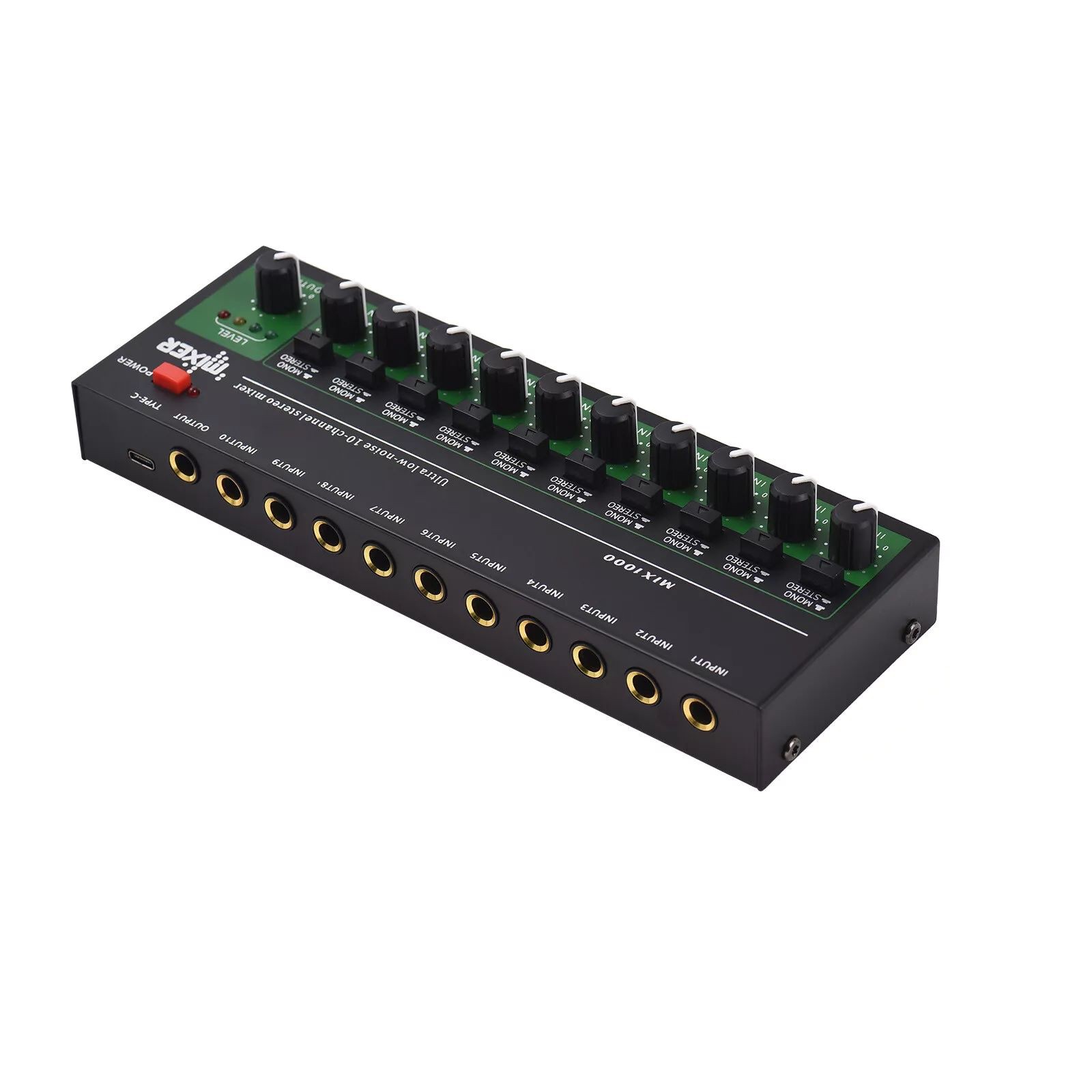 10 Channel Stereo Mono Line Audio Mixer 6.35mm Input Output TRS/TS Jacks