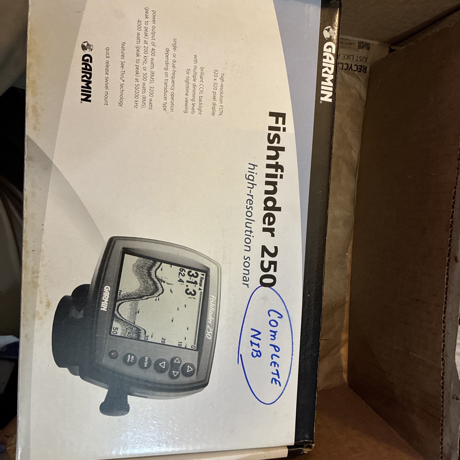 Garmin Fishfinder 250 Sonar System Transducer Cables Marine Boat Black NIB