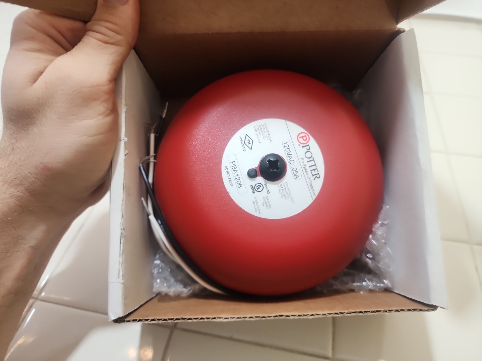 Potter Fire Alarm 6" inch Red Bell PBA-1206 120VAC .5A 1806120