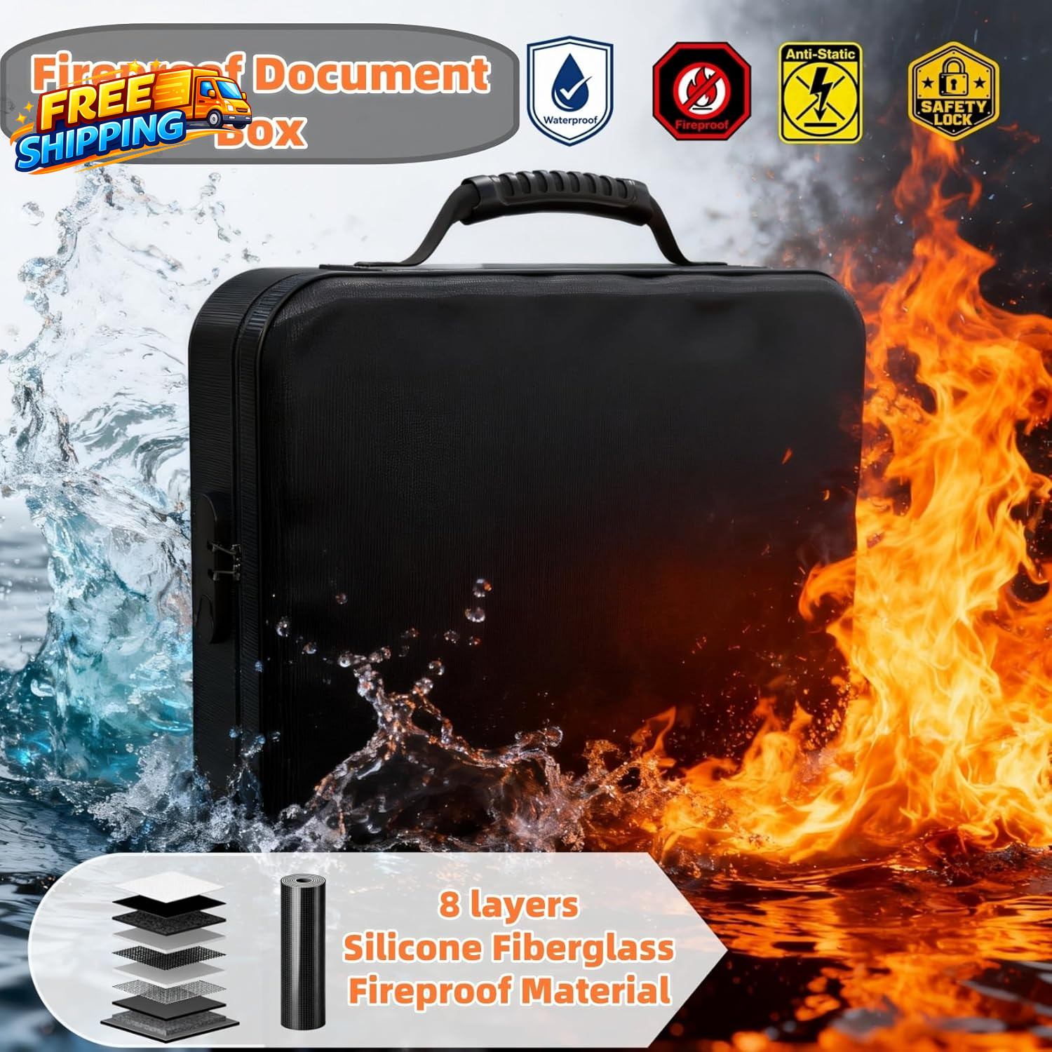 Fireproof Document Box Soft-Shell with Lock & Waterproof Zipper 5200°F Safe