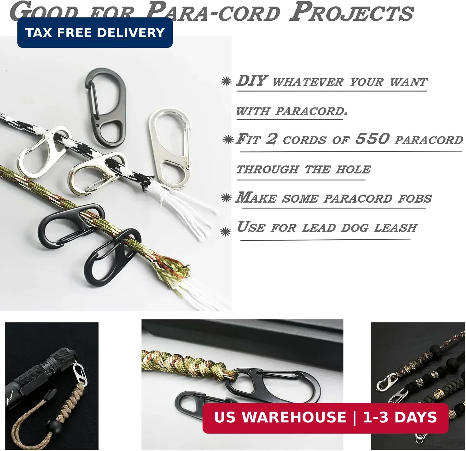 Small Carabiner Clips 1.25 inch/1.85 inch Snap Hooks with Fixed Eye Spring Gate