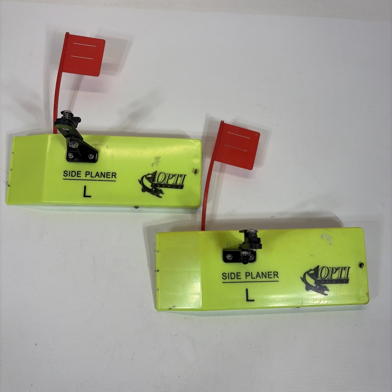 Set Of Two Opti-Tackle 9 3/4" Planer Boards With Tattle Flags 2 Left
