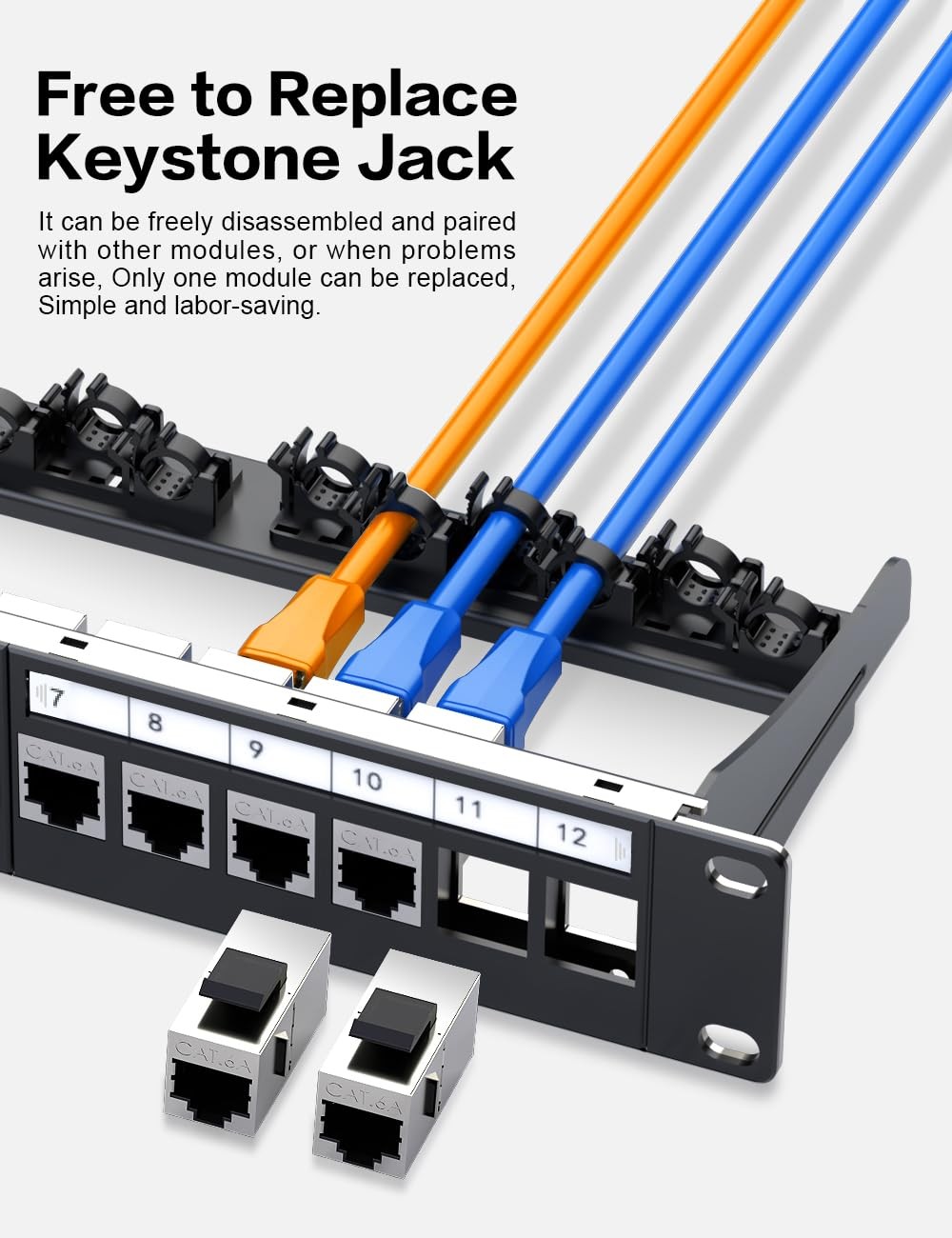12 Port Patch Panel Cat6A Keystone RJ45 Network Cable Management 10 In Shield
