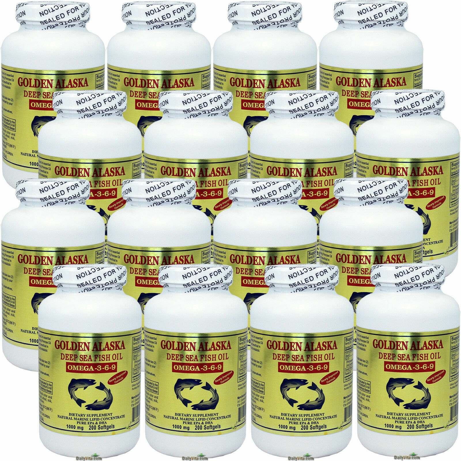12x 200 Caps Golden Alaska Deep Sea Fish Oil Omega 3-6-9 DHA EPA USA MADE