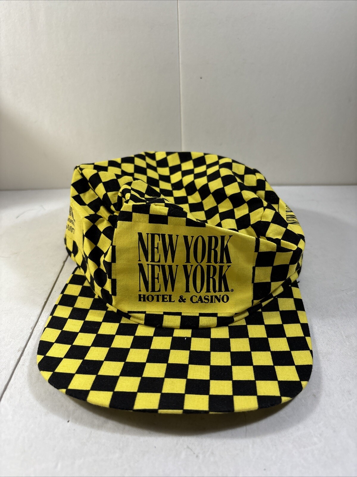 Vintage New York New York Casino Hotel Hat Yellow Black Check Snapback 80s