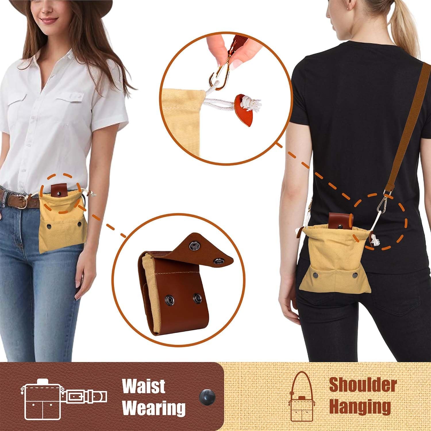 Foraging Bag with Front Pockets & Adjustable Shoulder Strap Canvas Khaki