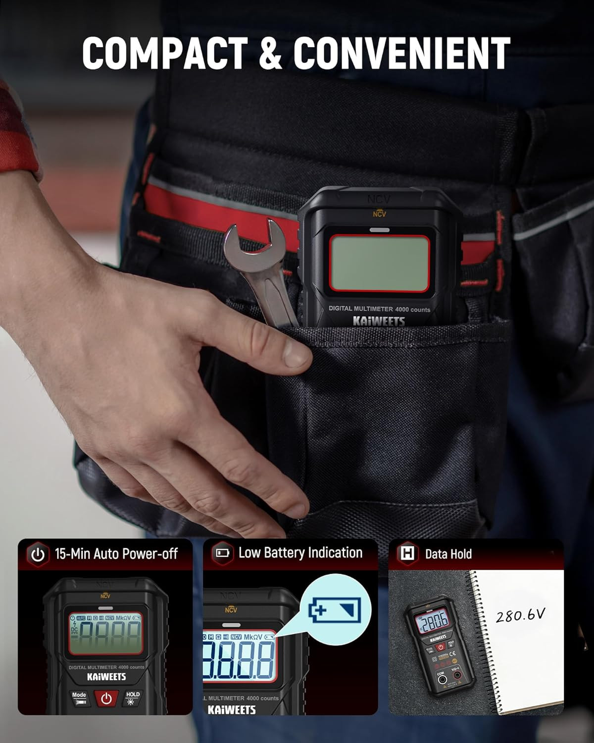 Km200S Smart Digital Multimeter True RMS, 4000 Counts, Auto Ranging Voltmeter, N