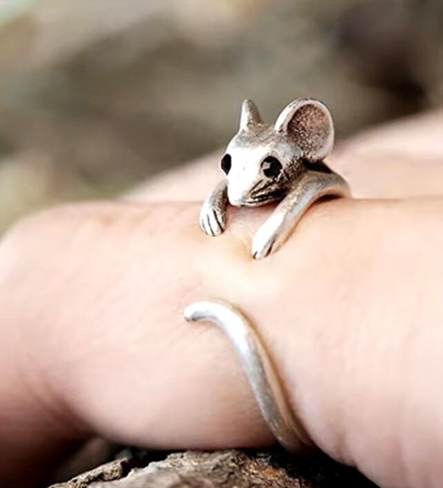 Cute Mouse Ring Adjustable Silver Animal Ring Women Gift Jewellery