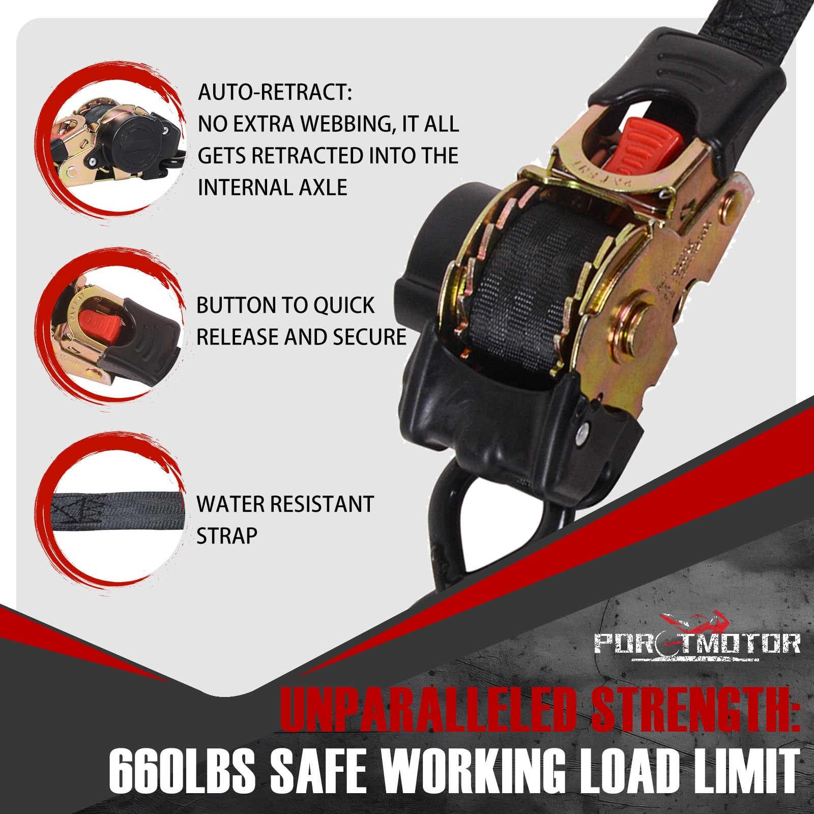 2 Pack Retractable Ratchet Straps (1" x 6'), 1500LBS Break Strength Ratchet T...